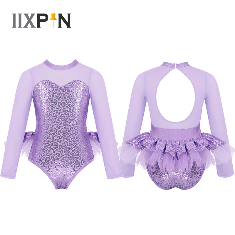Girls Ballet Latin Dance Dress Sequins Leotard Jazz Sparkly Tutu Dancing Costume 