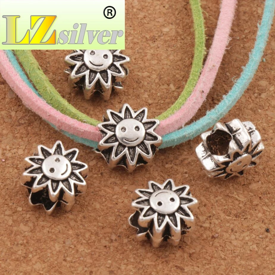 Smiling Sun Face Big Hole Beads 12.5x13mm 80pcs Zinc Alloy Dangle Alloy Metal Jewelry DIY L1348