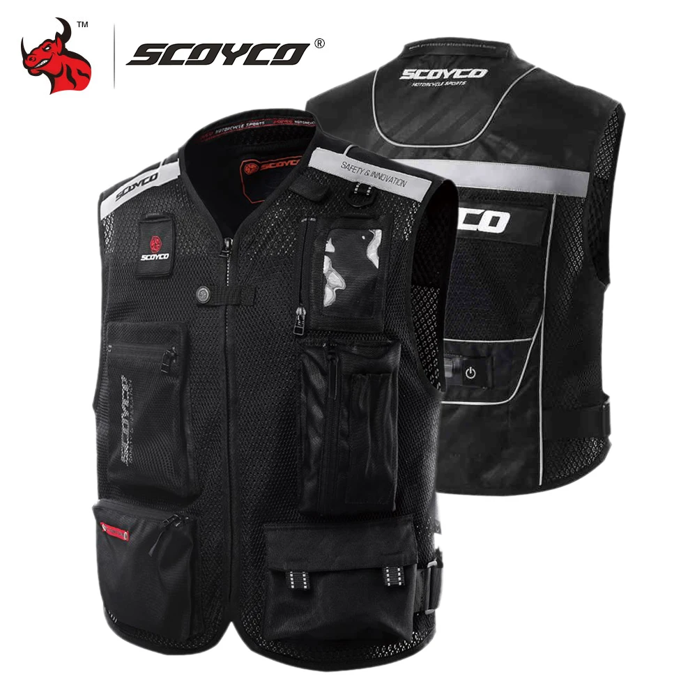 SCOYCO Motorcycle Jacket Protective Gear Moto Night Reflective Jacket Summer Motocross Off-Road Racing Vest Whith Protection