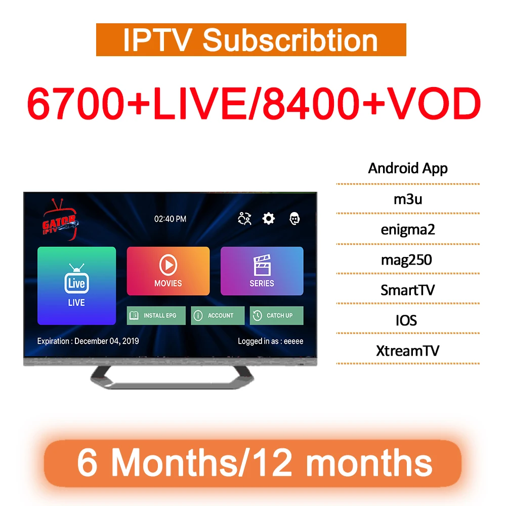 X96H Android 9,0 Smart tv BOX+ 1 год GATOR IP tv подписка 6K HD двойной WiFi медиаплеер с 6700+ прямые каналы 8000+ VOD коробки