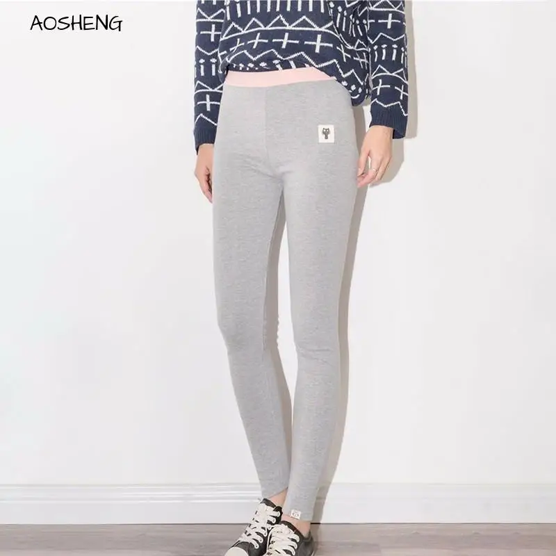 

AOSHENG New Autumn Winter 2020 Fashion Hit Color Elastic Waist Cartoon Patchwork Plus Size Knitted Legging Women Thin leggings