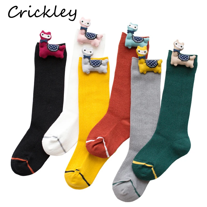 

girls baby knee high socks high quality cartoon 3D llama Doll socks for girls winter keep warm cotton Solid toddler socks