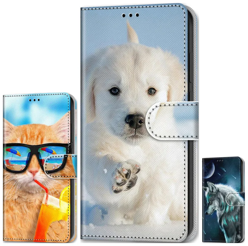 Lion Wolf Tiger Boy Flip Phone Case For Huawei Honor 9X 8X 7X 8S 7S 8A 8C 6C Pro Cat Dog Kitten Girl Wallet Bag P08F | Мобильные