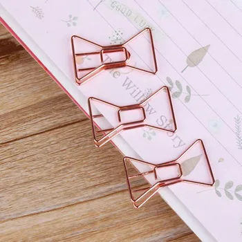 

4pcs/Set Rose Gold Bow Paper Clip Creative Paper Clip Metal Bookmarks Book Accessories Children'S Stationery Gifts