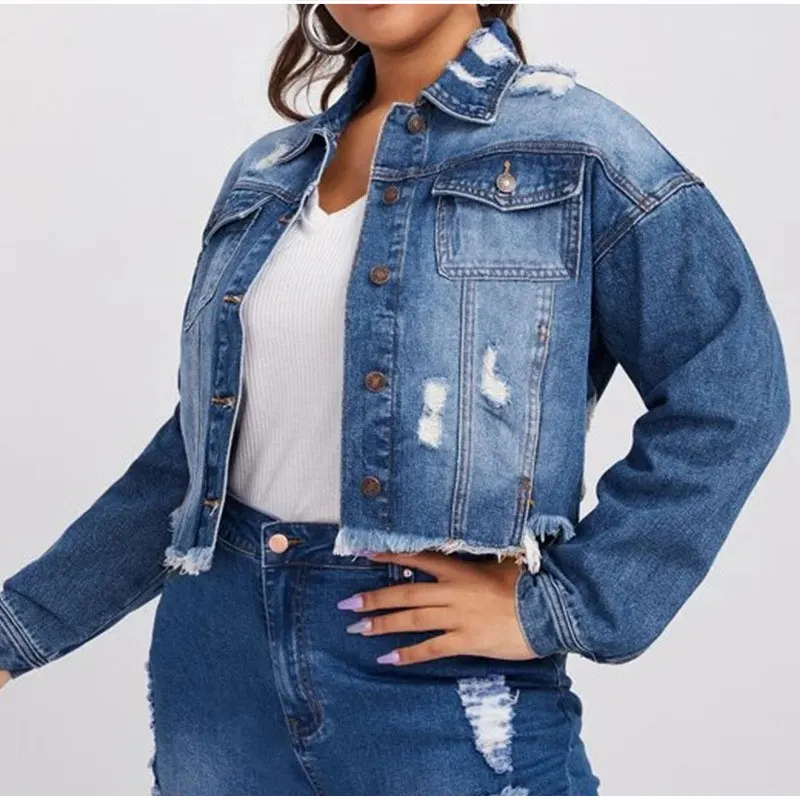 Ripped Cropped Denim Jackets Women 