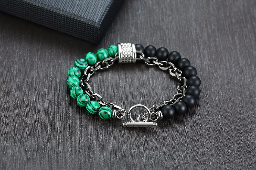 Onlysda New Men Jewelry Natural Stone Genuine Leather Men Bracelet Black Stainless Steel Magnetic Clasp Tiger Eye Bead Bracelet