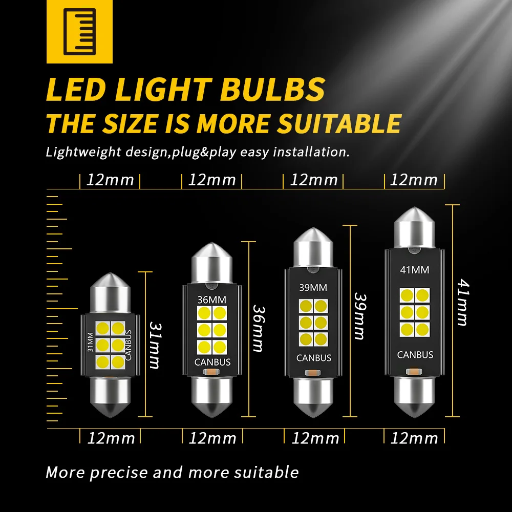 DXZ 50Pcs Festoon-41MM C5W C10W LED Bulbs Canbus 3030 6-SMD NO ERROR Car Interior Map Dome Reading Lights 12V 3W Auto Lamp