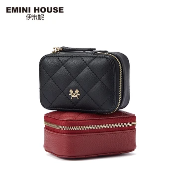 

EMINI HOUSE Diamond Lattice Lipstick Bag with A Mirror Genuine Leather Mini Bag Luxury Handbags Women Bags Designer Ladies Purse