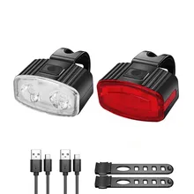 

2Pcs LED Bicycle Front Rear Lights USB Charge Headlight IPX4 Waterproof Cycling Taillight Durable Cycling Accessories Bicicleta
