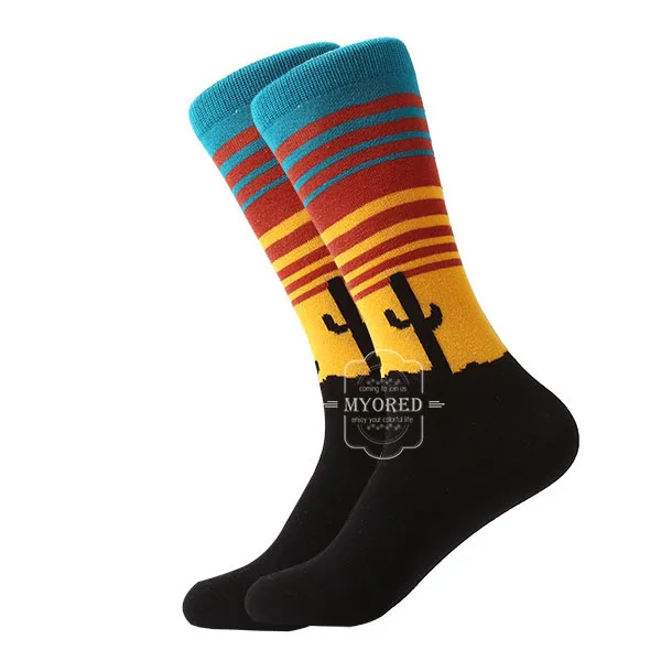 MYORED, мужские цветные удобные носки для катания на роликах и скейтборде, повседневные забавные Свадебные носки, носки с геометрическим рисунком акулы - Цвет: 1404C