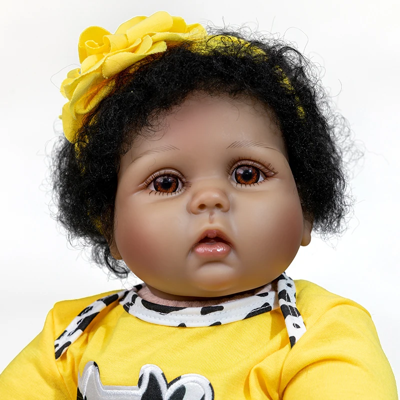 

55cm Reborn Doll Black Hair Reborn Doll Cute Soft Realistic Simulation Babe Girl Toy Baby Toys Doll Toy