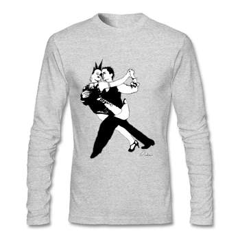 

New Arrival Men T Shirts Ballroom Punk B&W Natural Cotton Round Collar Long Sleeved Camisa For Man