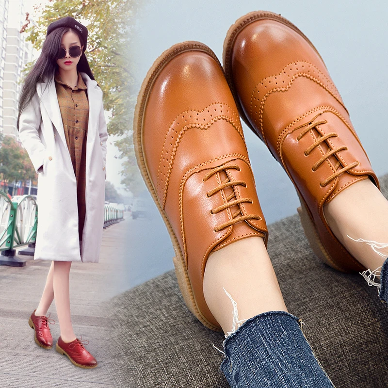 elegant women leather dress footwear ladies classical brogue oxfords trend designer female school moccasins lady height shoes  (15)