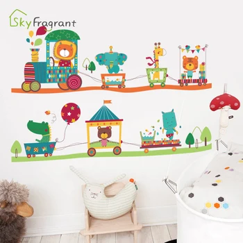 

Cartoon creative animal train stickers cute kids room decoration baby bedroom decor home decoration self-adhesive wall sticker