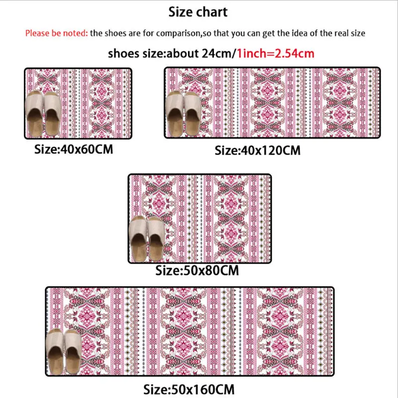 Welcome Mats for Front Door Rose Red Floral Pattern Strip Kitchen Mat Farmhouse Home Decor 40cmX60cm Floor Mats Polyester