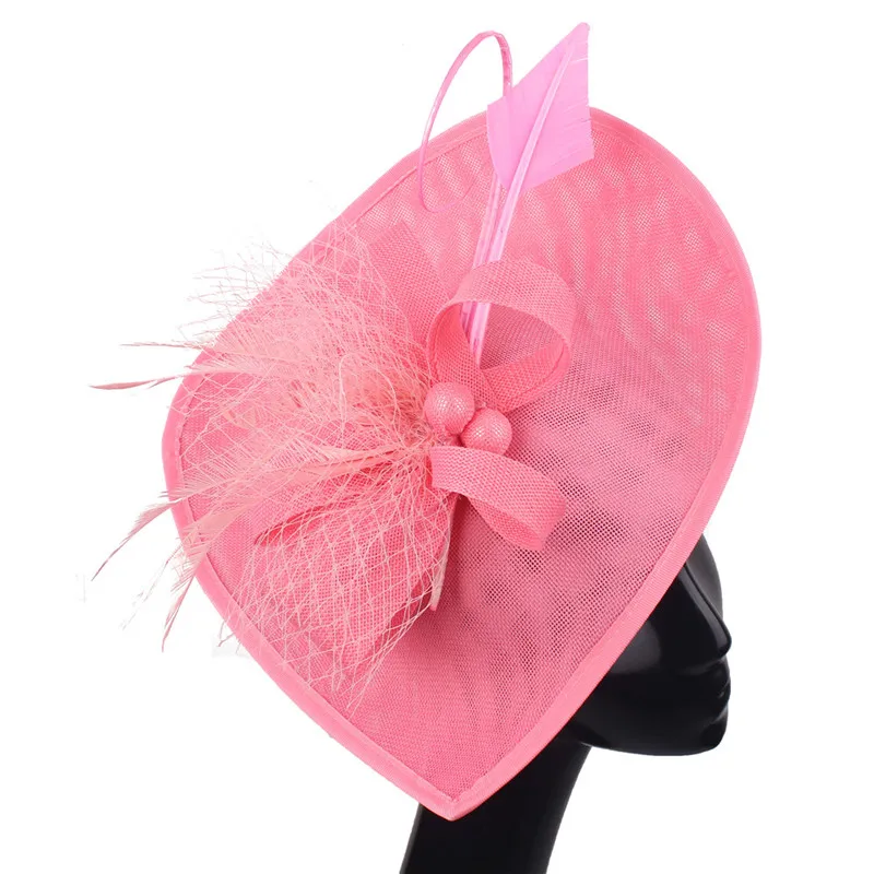 Цвет Обручи Свадебные Дерби большой чародей шляпа Свадебная сетка свадебные головные уборы kenducky вечерние старинный головной убор с зажимом для волос - Цвет: Розовый