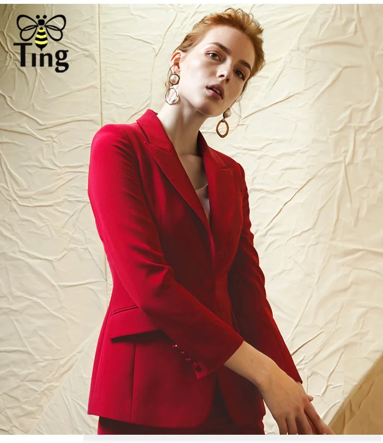 Tingfly классические дизайнерские блейзеры, комплекты костюмов, элегантные офисные женские костюмы, пиджак+ брюки, женские комплекты, красные комплекты из 2 предметов