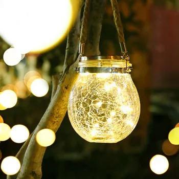 

Globe Solar Lantern Outdoor Garden Light Led Lamp Color Change Crack Ball Glass Hanging Lights Patio Lamp for Christmas