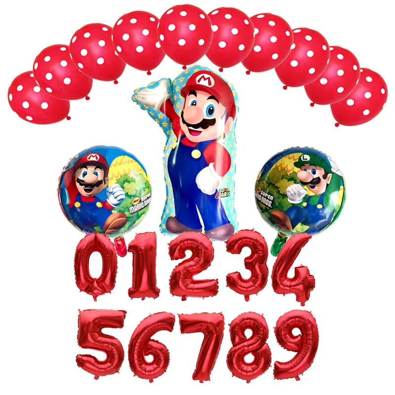 

14pcs/lot Super Mario Foil Balloons Birthday Party Decorations red&blue Number 1-9 &Latex lots Mario Helium Balloon kid toys