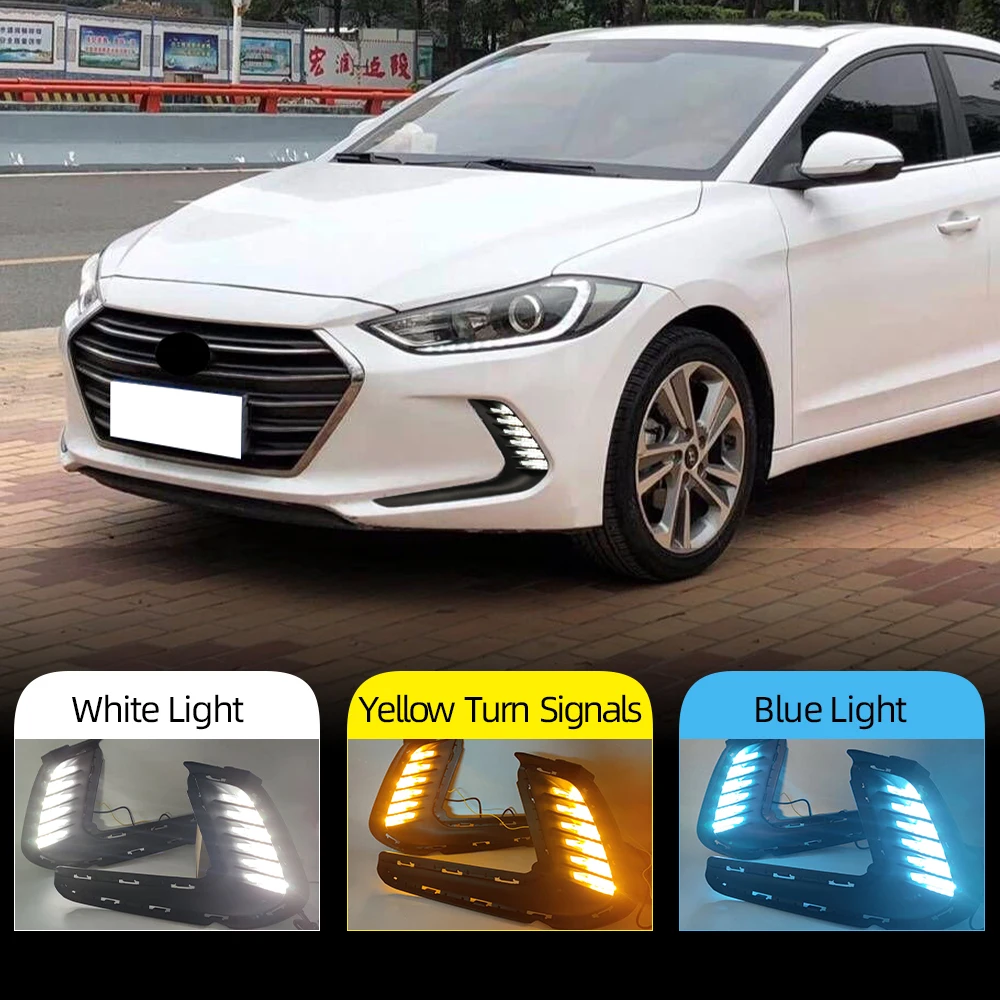 1 Set Auto Lighting Led DRL For Hyundai Elantra 2016 2017 2018 Fog Lights Cover Daytime Running Light turn signal Foglamp |