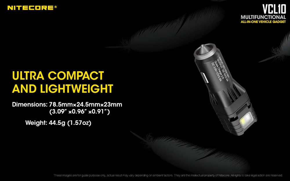 NITECORE VCL10 многофункциональный все-в-одном автомобиль гаджет/QC3.0 автомобильное зарядное устройство/Стекло отбойный молоток/аварийное освещение/Предупреждение свет