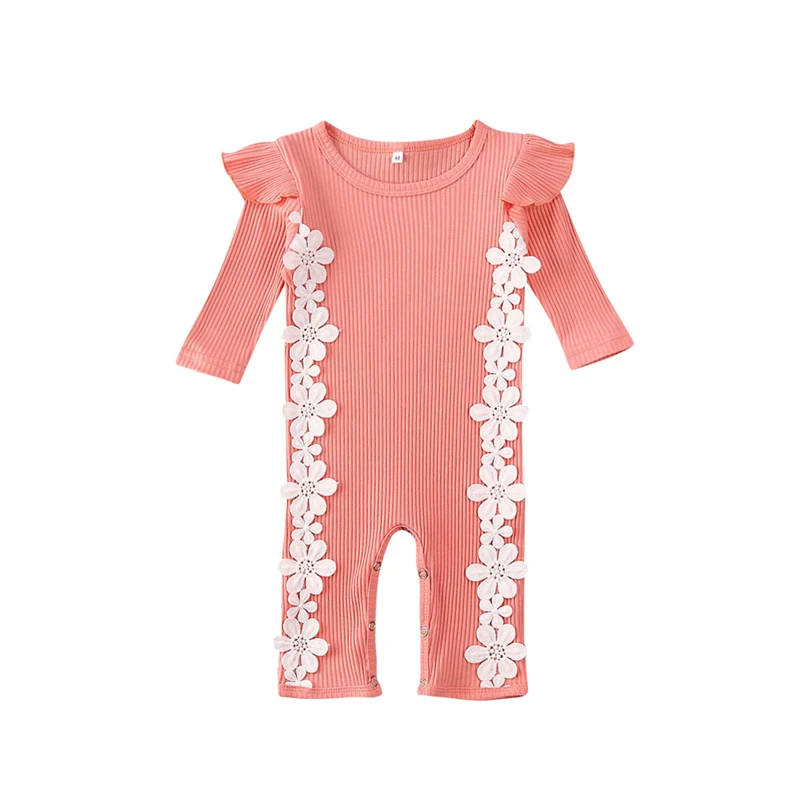 Комбинезон с длинными рукавами для новорожденных девочек 3-24 месяцев, кружевной комбинезон, одежда