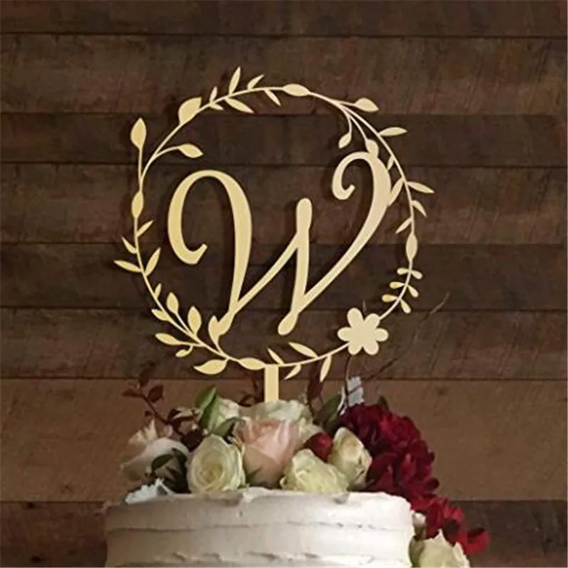 

Custom Rustic Wreath Initials cake topper wedding Cake topper Calligraphy initial letters Personalized Monogram Cake Topper