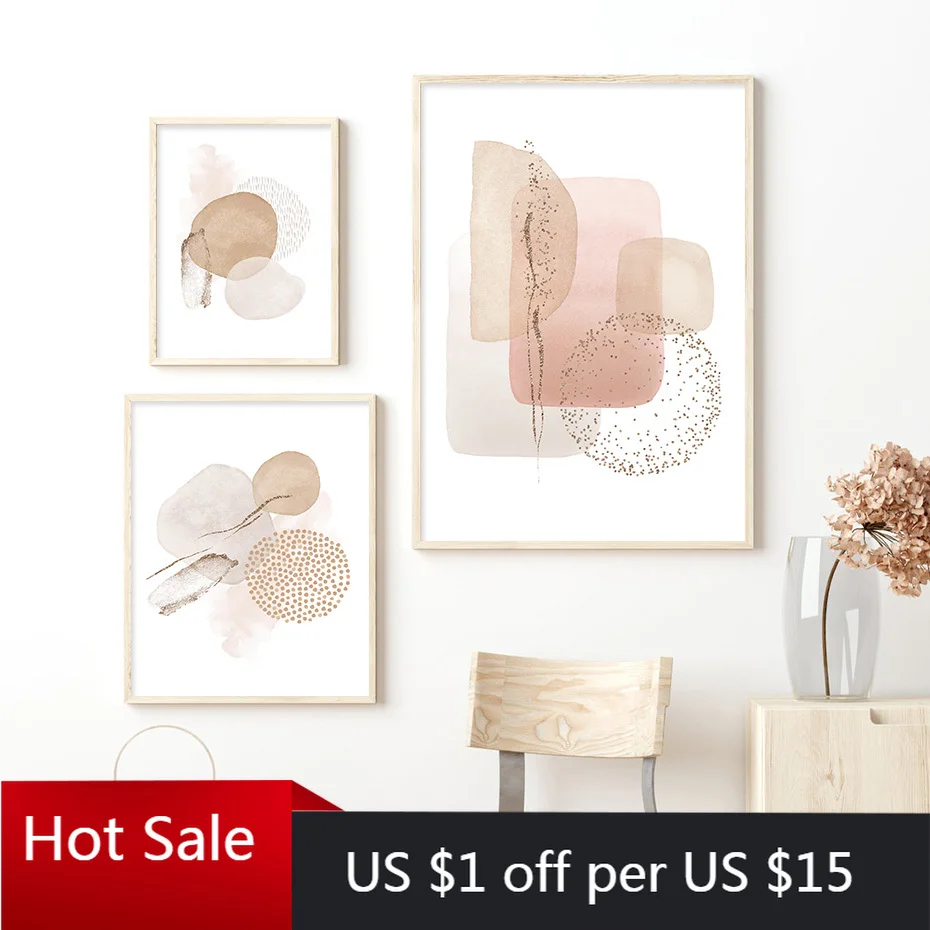 Trendy Modern Abstract Pink Beige Color Geometry Canvas Painting Prints Wall Art Decor Pictures For Posters Aesthetic Room | Дом и сад
