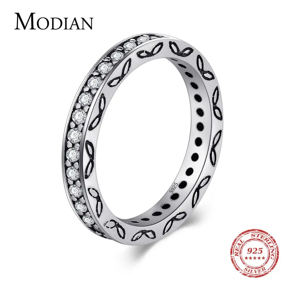 

Modian 2017 New Fashion Classic Vintage silver ring Wedding 3MM CZ Real 925 Sterling silver Ring Bands Jewelry for women Gift