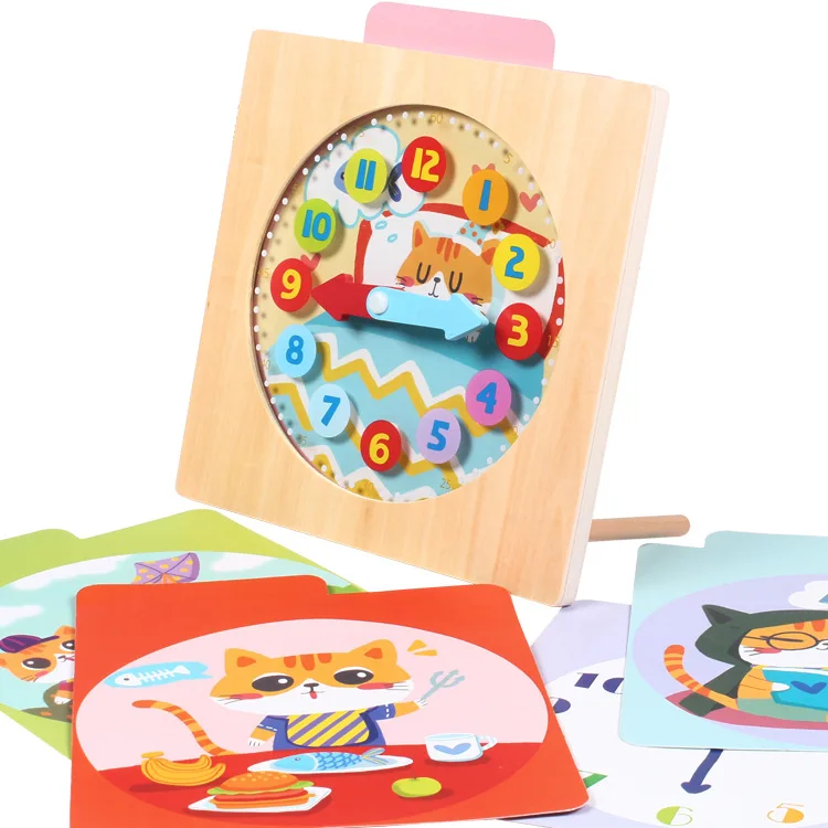 

Small Migratory Birds Cat Wood Clock Children Cognitive Educational Toy Baby 2-5-Year-Old with Numbers Learning Recognize Time.