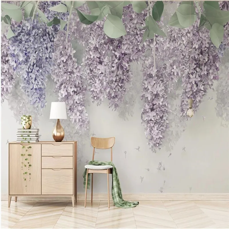 Большие 3D обои на заказ фиолетовый цветок трехмерные рельефные цветы фон для