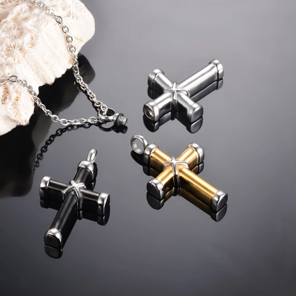 Stainless Steel Classic Cross Cremation Ashes Urn Necklace Keepsake Jewelry Ashes Memorial Pendant 20"Chain