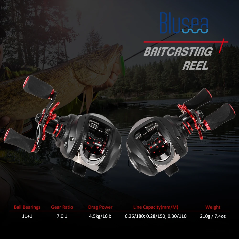 

Blusea 7.0:1 High Speed Baitcast Reel 11+1 BBs Bait Casting Fishing Reels 9-level Magnetic Brake System For Carp Fishing
