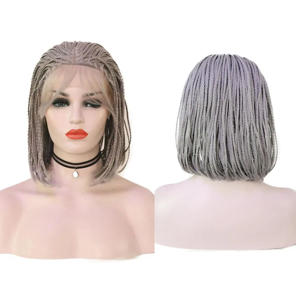 Charisma Synthetic Hair Grey Bob Box Braided Wig For Black Women Daily
