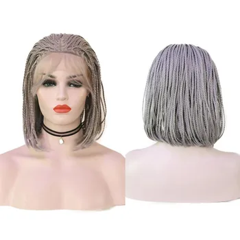 

Charisma Synthetic Hair Grey Bob Box Braided Wig For Black Women Daily Lace Front Wig Micro Braiding Replacement Wig Heat Fiber