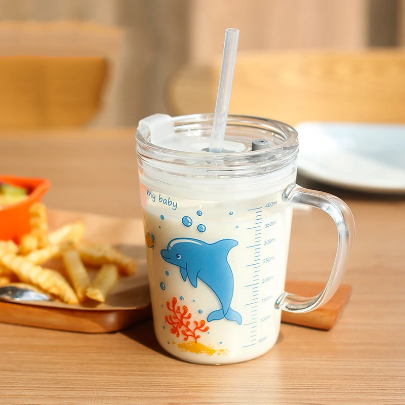 Мультфильм детей Подарки детская стакан для молока чашки дома для питья сока Кофе чашка прозрачная бутылка для воды чашка для завтрака кружка с ремнем