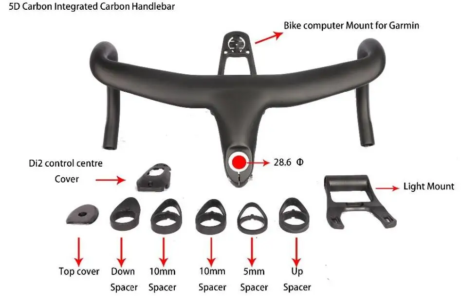 5D полностью углеродный руль для шоссейного велосипеда, руль для велосипеда UD ткань с велокомпьютер светильник крепление 400 420 440/100 110 120 интегрированный падение бар 28,6 мм
