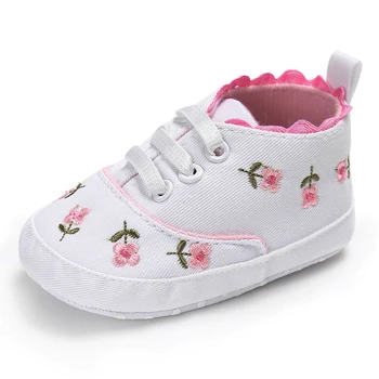 0-18 mois premiers marcheurs enfant en bas âge bébé fille Floral brodé chaussures souples pour nouveau-né chaussures de marche