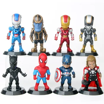 

9CM Avengers Iron Man Thanos Black Panther Captain America Figurine Dolls Toys PVC Action Figure Model Toy Set Kids Gift