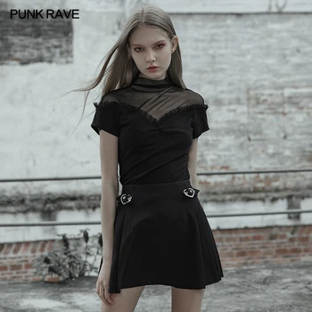 

PUNK RAVE Women's Gothic Daily Black Roping Sexy Tight T-shirt Punk Backless Personality Girl Women Tees Tops Street Wear