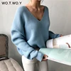 Best Offers White Sweater Pullovers Jumpers Basic-Knitted Blue Korean Winter Casual Fashion Lady 4000200717282