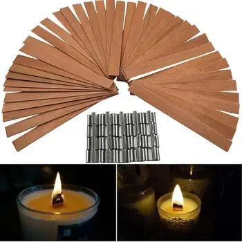 

50PCS Handmade Wooden Wick Wax Candle Core Sustainers Tab With Metal Stand 12.5 x 75mm DIY Candle Making Wood Wicks Supplies Set