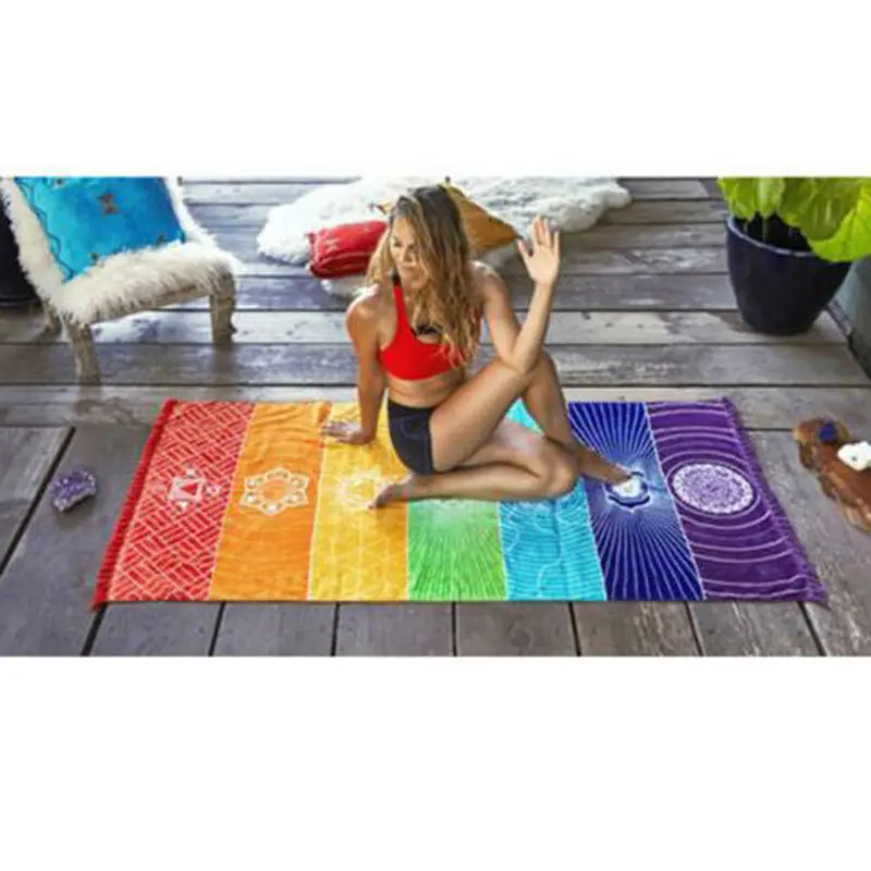 

Multipurpose folding Rainbow Beach Mat Mandala Blanket Wall Hanging Tapestry Stripe Towel Yoga Home Decoration