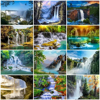 

HUACAN Paint By Number Scenery Drawing On Canvas Art Tree DIY Pictures By Numbers Hand Painted Painting Waterfall Home Decor