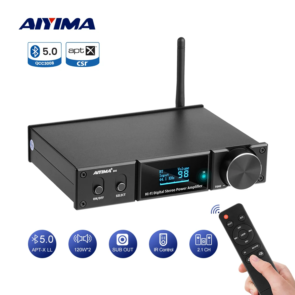 AIYIMA Bluetooth 5 0 усилитель мощности 120Wx2 цифровой звука сабвуфер USB DAC OLED APTX 2 1 домашний