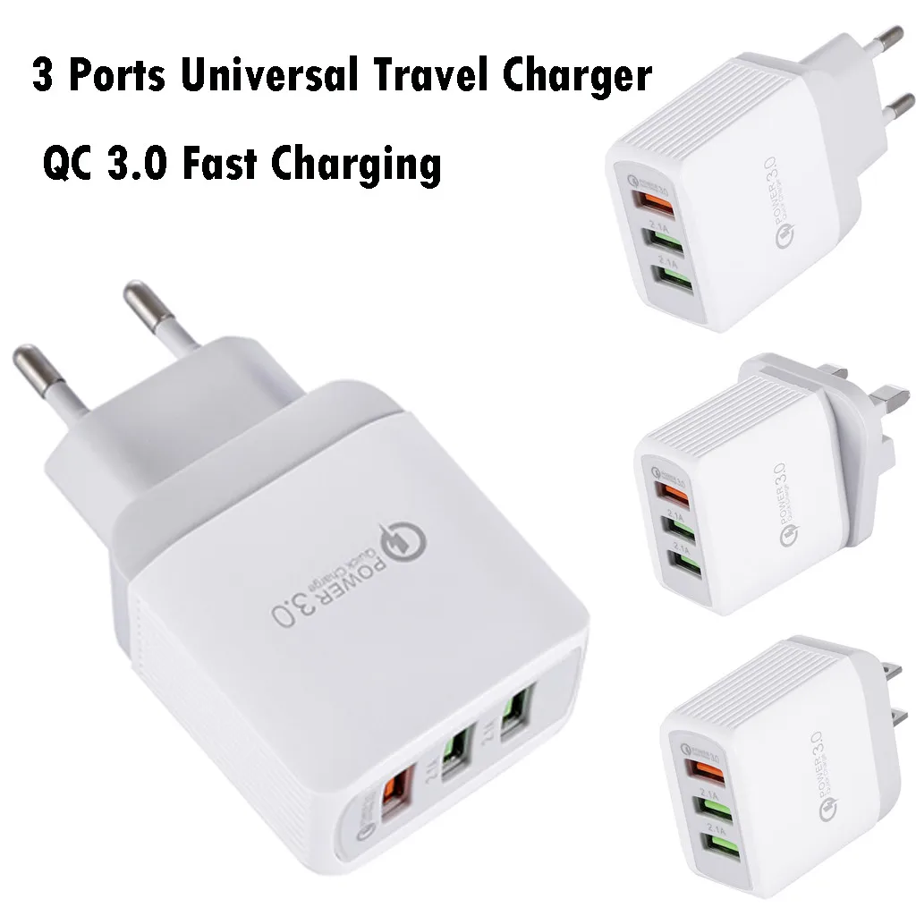 3 Ports Universal 18W Travel Charger Q C 3.0 Fast Charging Wall UK /US/EU Plug for iphone iPad EBook Tablet | Мобильные телефоны и