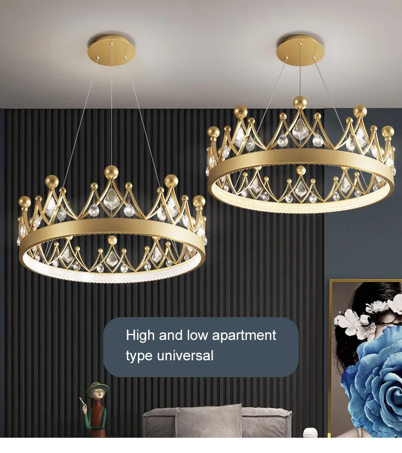 Simple bedroom lamp children's room living room light luxury crown crystal chandelier chandelier light