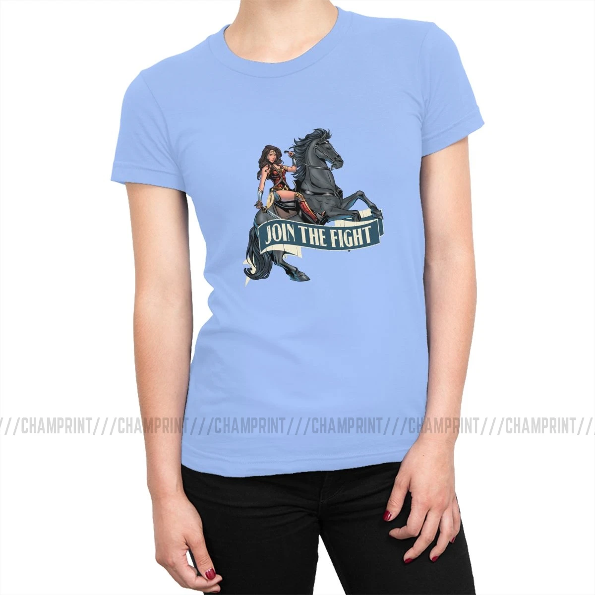 Wonder Woman On Horse футболка Женская Классическая хлопковая Футболка с супергероями Tumblr футболка с круглым вырезом Женская одежда с графикой - Цвет: Небесно-голубой