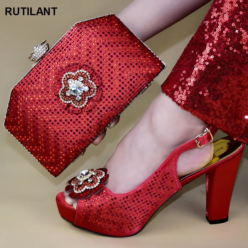 

African Matching Shoes and Bags Italian In Women Ladies Italian Shoes and Bag Set Decorated with Appliques Luxury Sandals Women