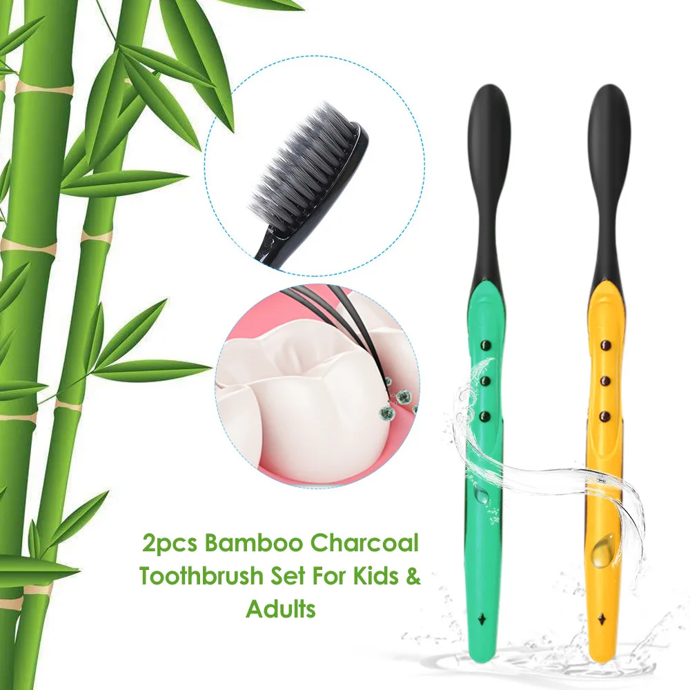 2 шт бамбуковая зубная щетка из древесного угля мягкая черная зубная щетка для путешествий Экологичная зубная щетка для взрослых инструменты для ухода за полостью рта